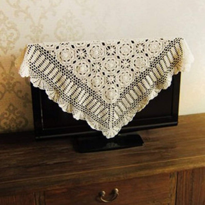 Hetao 100% Cotton Handmade Crochet Square Tablecloth Doilies Lace Table Covers ,Beige, 31 Inch - Image 4